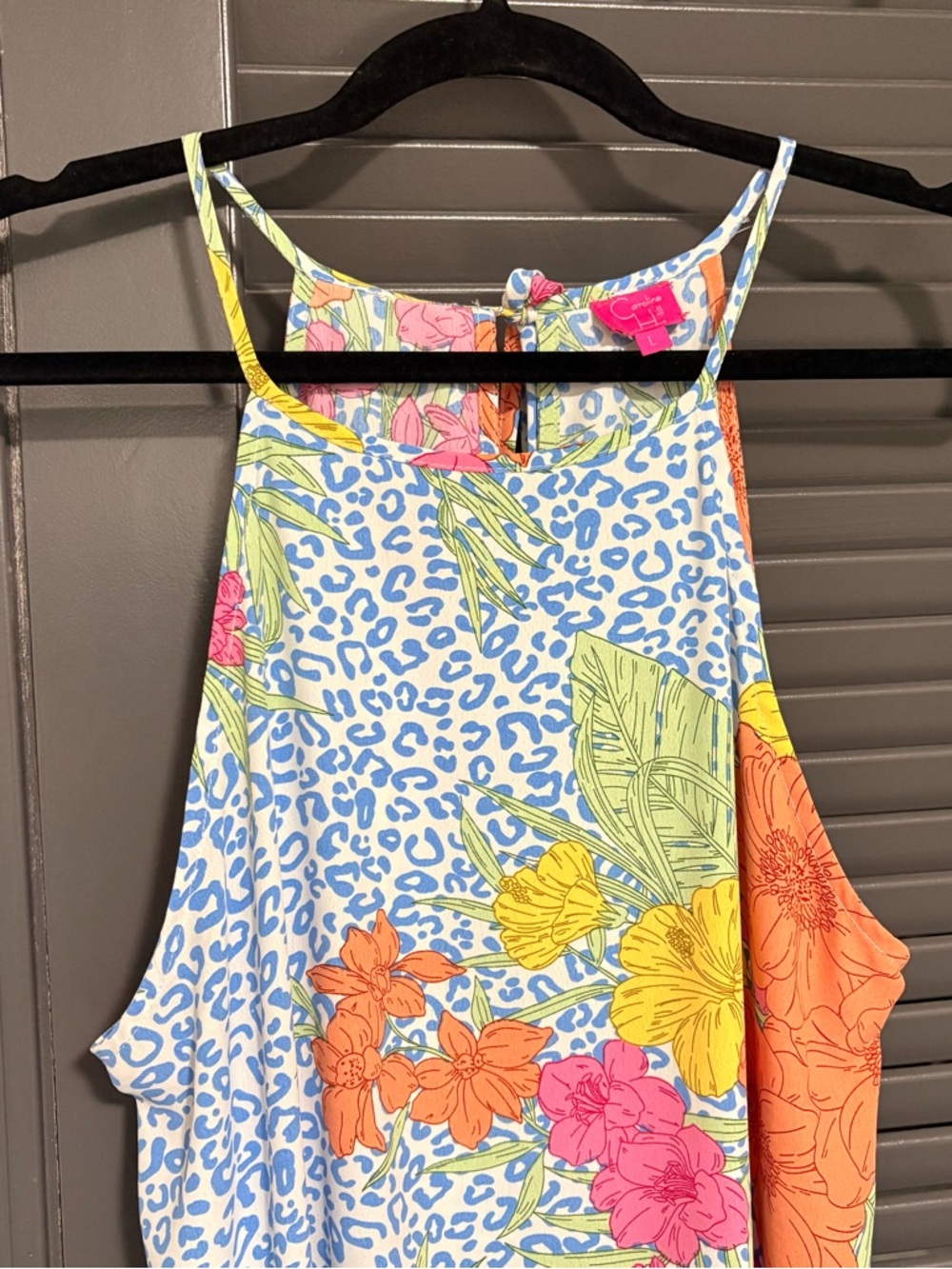 Caroline Hill Tropical Halter Maxi Dress - Blue/Orange/Pink - Picture 2 of 5